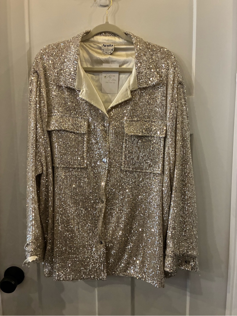 ARULA Champagne Sequin Shirt Jacket